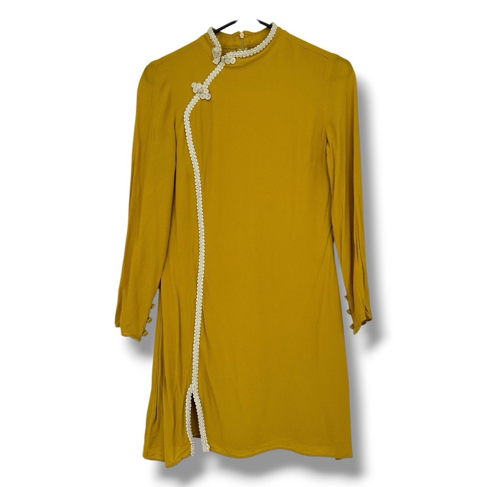 Reformation Mustard Yellow Qipao Mini Dress Sz 4 Cheongsam Art Gallery Chic